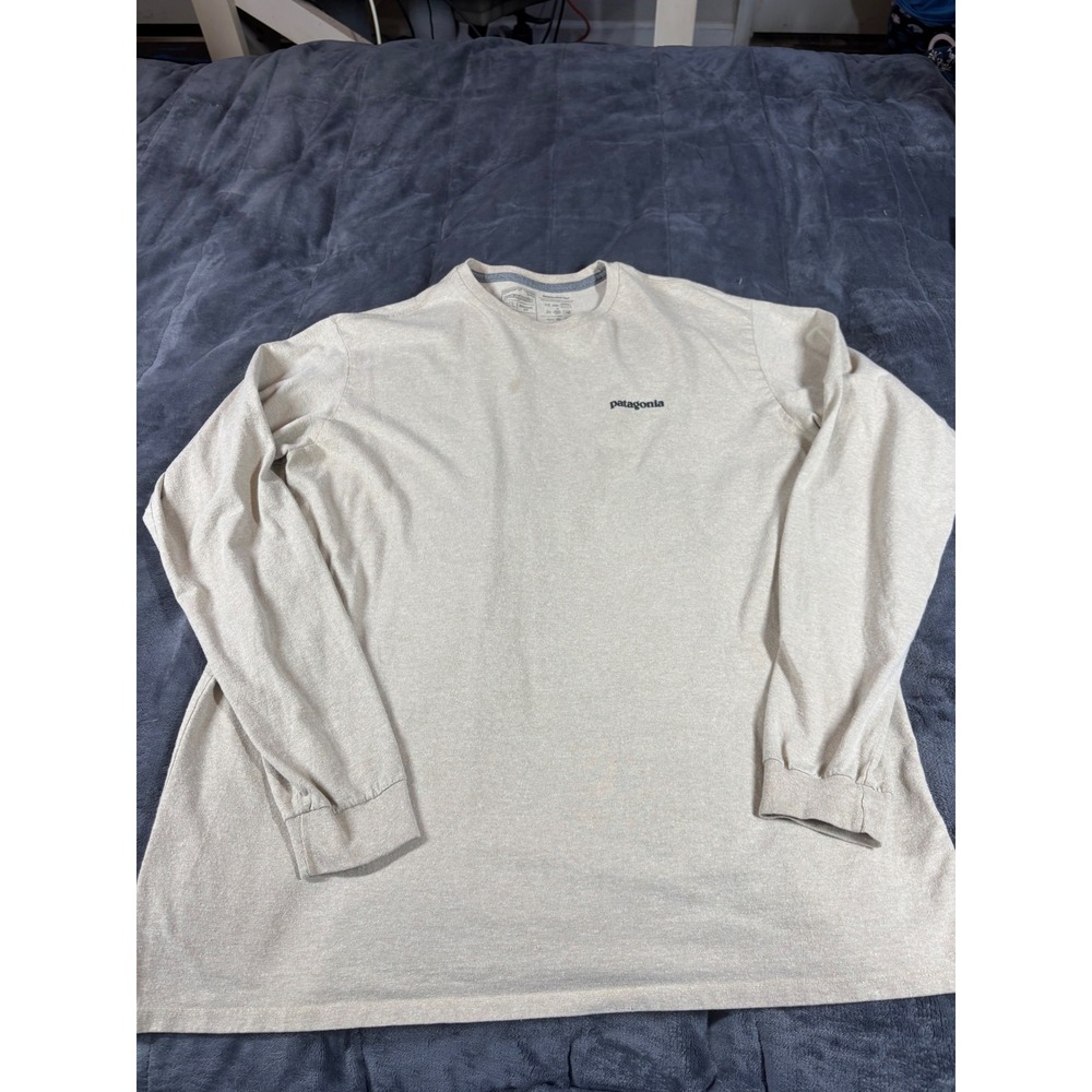 Patagonia Mens XL Responsibili-Tee Long Sleeve‎ Trout Graphic Shirt Oatmeal 5887